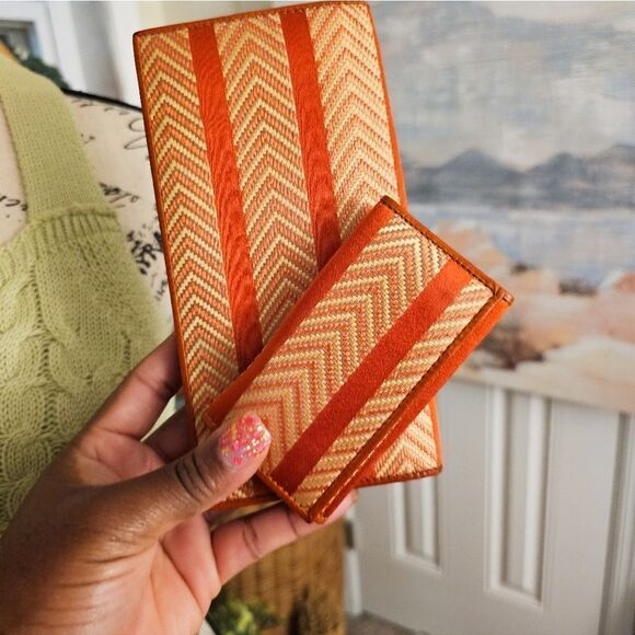 VTG Jacquard Brocade Abstract Stripe Wave Textile Wallet. - Picture 1 of 15